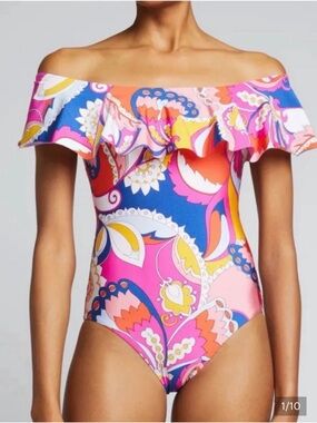 Trina Turk Sevilla Off The Shoulder One-Piece Seimsuit Paisley SZ4 NWT MSRP $162